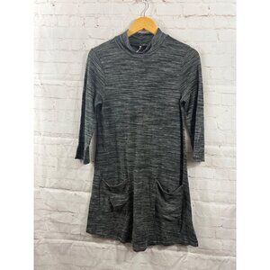 Poof Tunic Sweater Dress Womens Size Large Gray Black Marled Mock Neck Casual